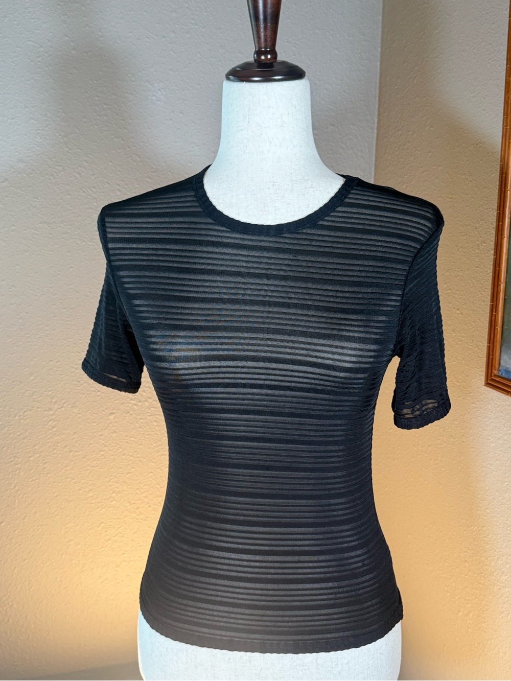 United Colors Of Benetton Sheer Black Ribbed Short Sleeve Top